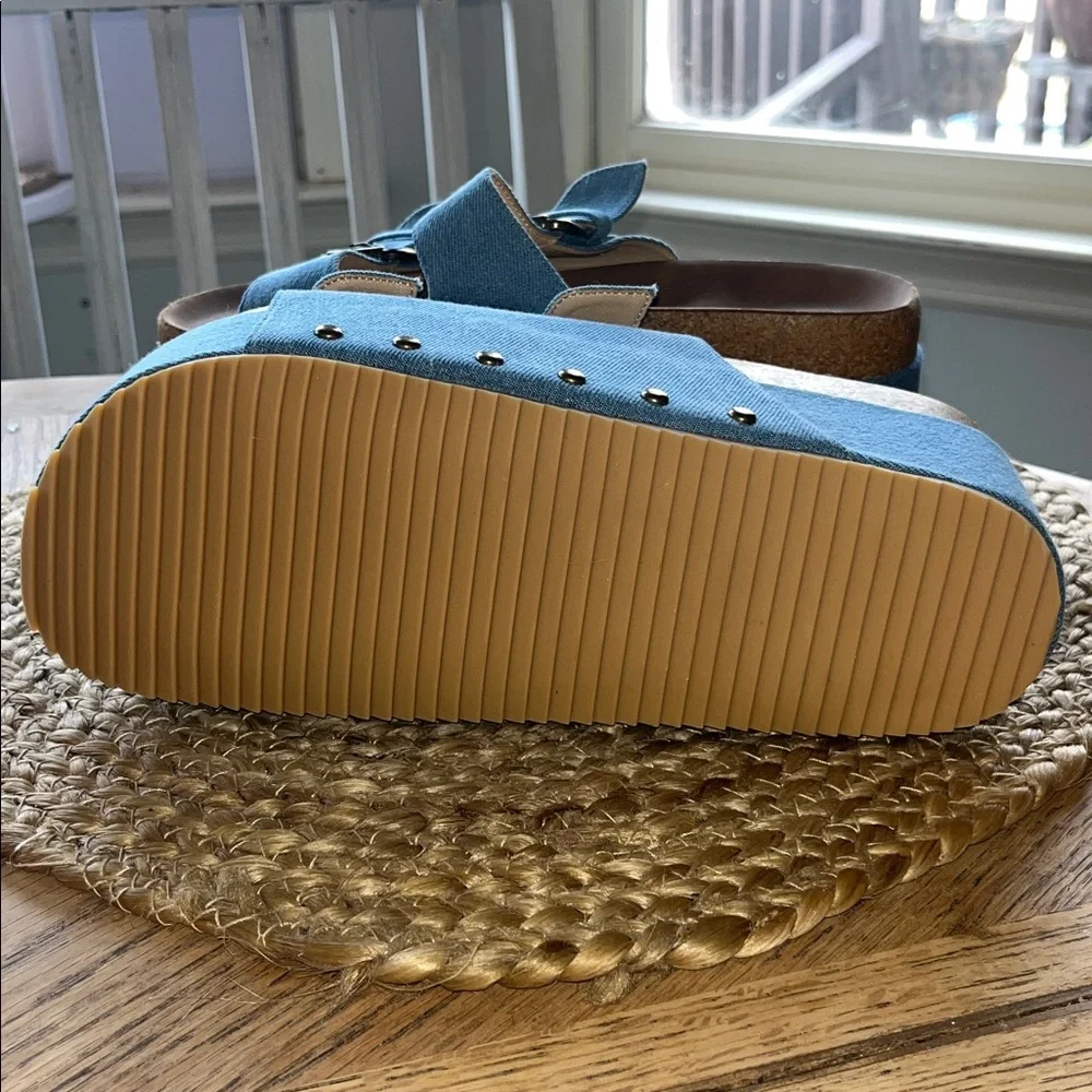 Blue Platform Sandals with Buckle Detail